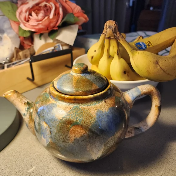 Vintage Ceramic Teapot - Blue and Brown - Picture 1 of 4